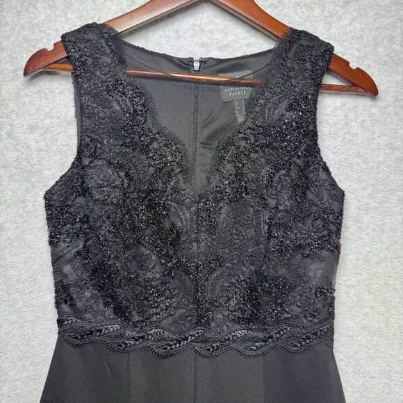 $219 Adrianna Papell Jumpsuit Size 2 Black Sleeveless Lace Sequins Mesh Evening - Picture 3 of 12